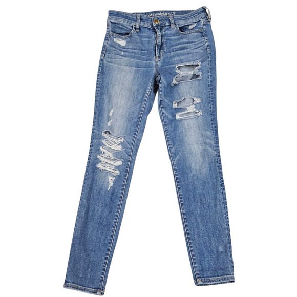 American Eagle Outfitters Denim - American Eagle Jeggings Womens Size 8 Blue Distressed Denim Casual Super Stretch